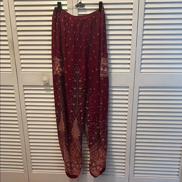 Unbranded Pants - #1296+”40X14” Bohemian maroon Wide-Leg Pants